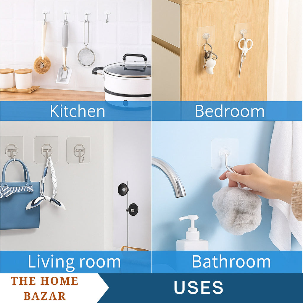PVC Wall Hooks Heavy-Duty Adhesive Stainless Steel Waterproof & Rustproof For Kitchen, Bathroom, Home & Office