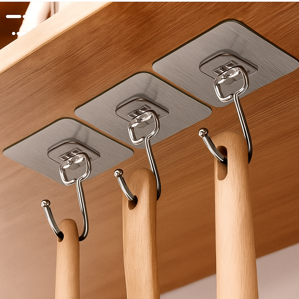 PVC Wall Hooks | Heavy-Duty Adhesive, Stainless Steel, Waterproof & Rustproof | Ideal for Kitchen, Bathroom, Home & Office