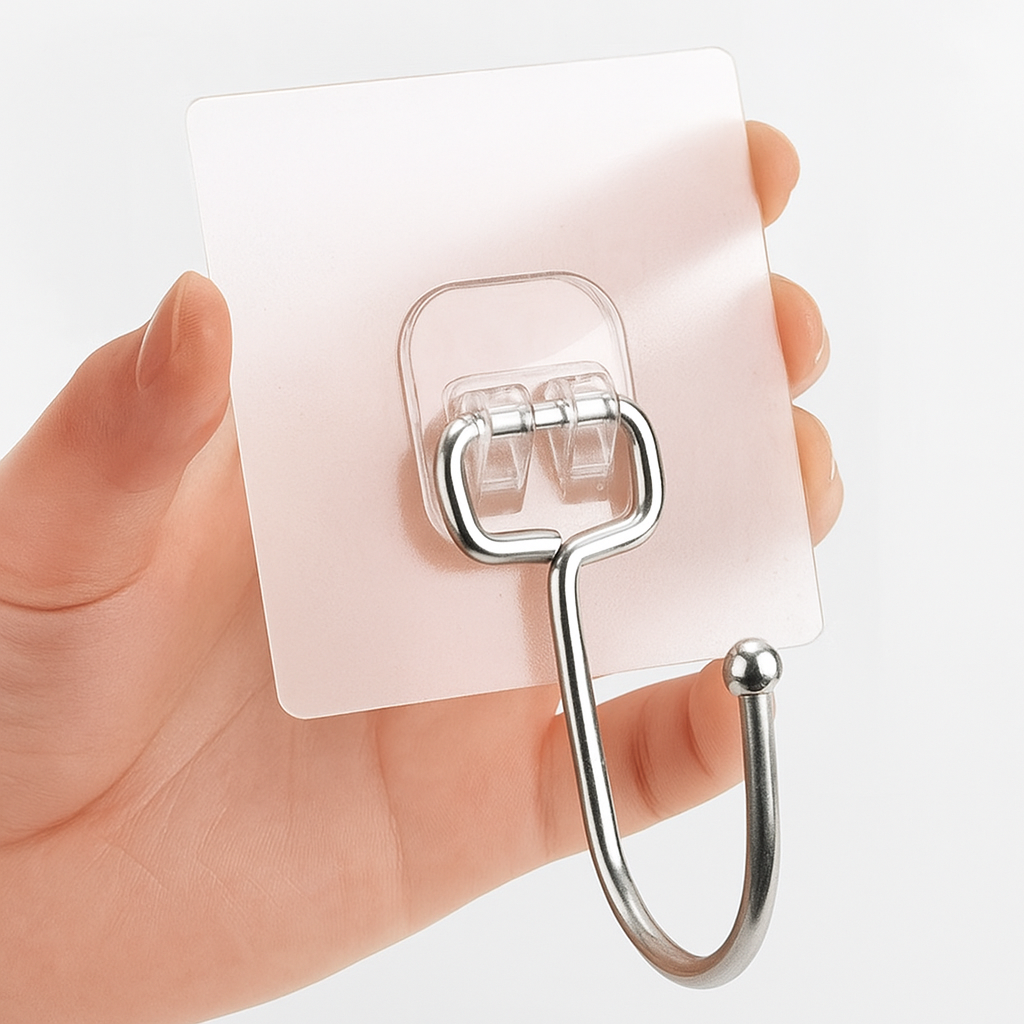 PVC Wall Hooks | Heavy-Duty Adhesive, Stainless Steel, Waterproof & Rustproof | Ideal for Kitchen, Bathroom, Home & Office