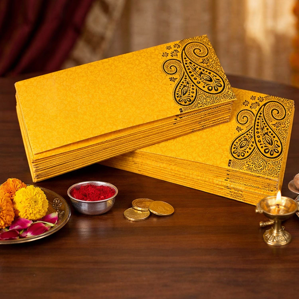 Money Gifting Envelopes | Golden Metallic Finish Double Ambi Design | Wedding, Festivals, Traditional Gifting