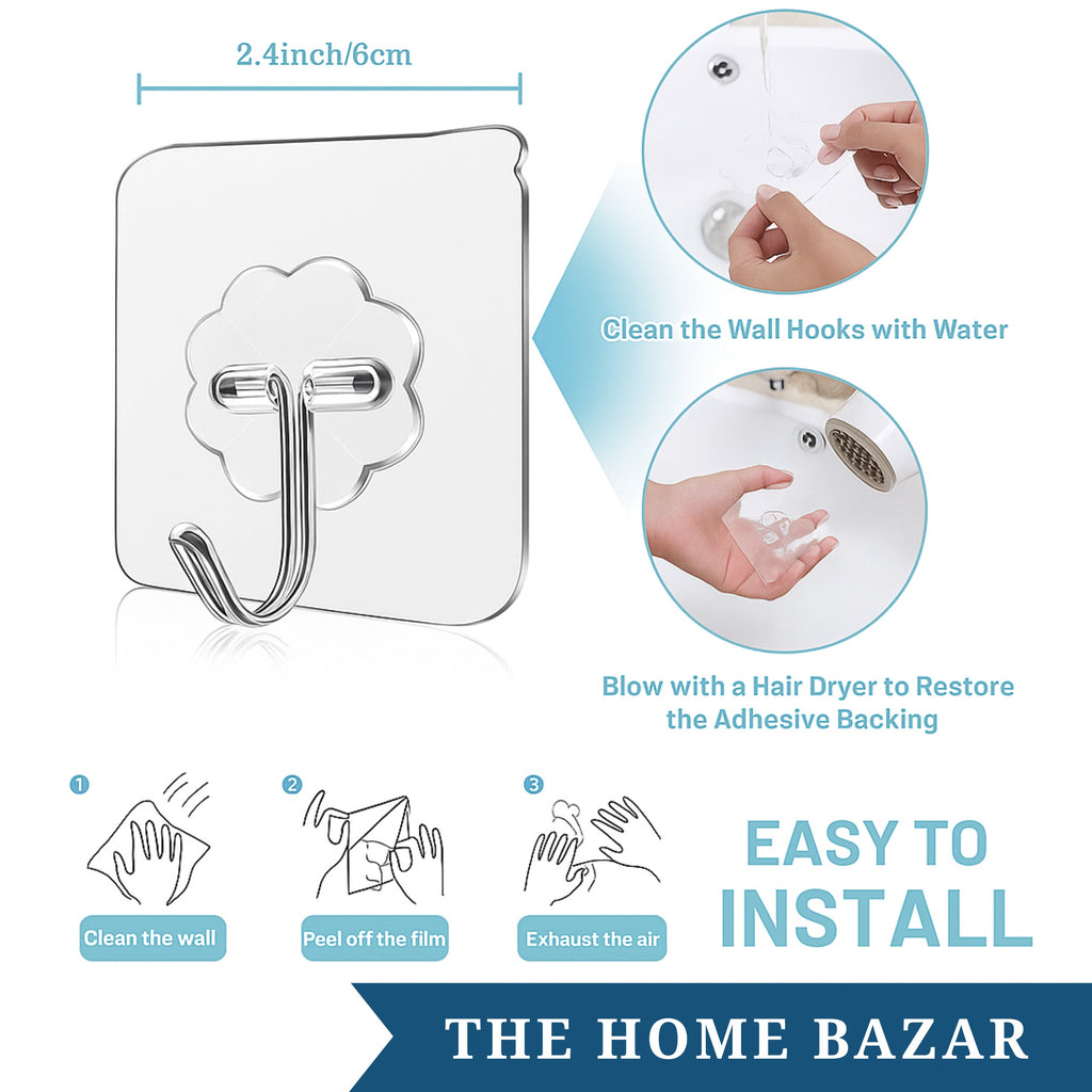 PVC Wall Hooks Heavy-Duty Adhesive Stainless Steel Waterproof & Rustproof For Kitchen, Bathroom, Home & Office