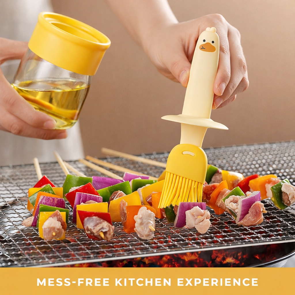 Oil Dispenser Bottle with Silicon Brush | 2-in-1 Oil Brush with Integrated Cover for Cooking, BBQ, Baking, Air Fryer, Salad & Frying