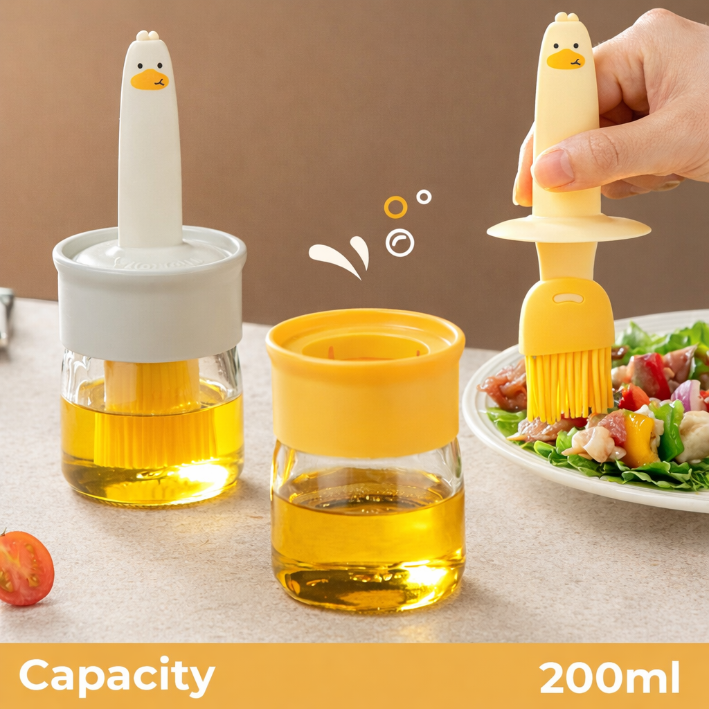 Oil Dispenser Bottle with Silicon Brush | 2-in-1 Oil Brush with Integrated Cover for Cooking, BBQ, Baking, Air Fryer, Salad & Frying