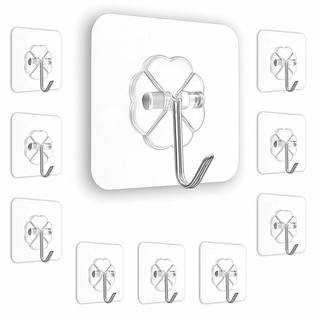 PVC Wall Hooks Heavy-Duty Adhesive Stainless Steel Waterproof & Rustproof For Kitchen, Bathroom, Home & Office